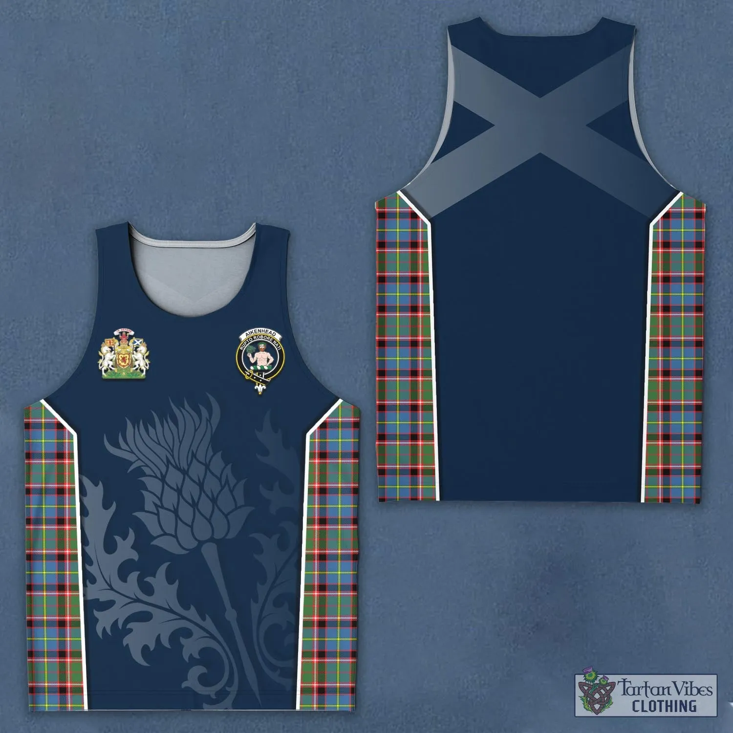 Aikenhead Tartan Men's Tanks Top with Family Crest and Scottish Thistle Vibes Sport Style